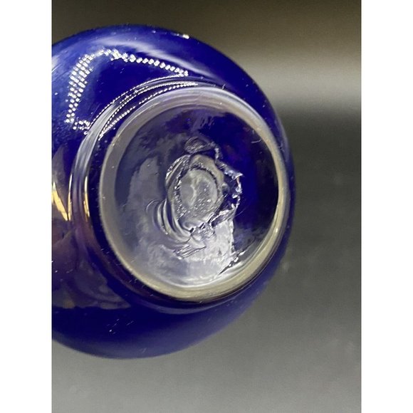 Vintage Blue Cobalt Clear Applied Handle Vase 5” Pitcher Hand Blown - Picture 4 of 8